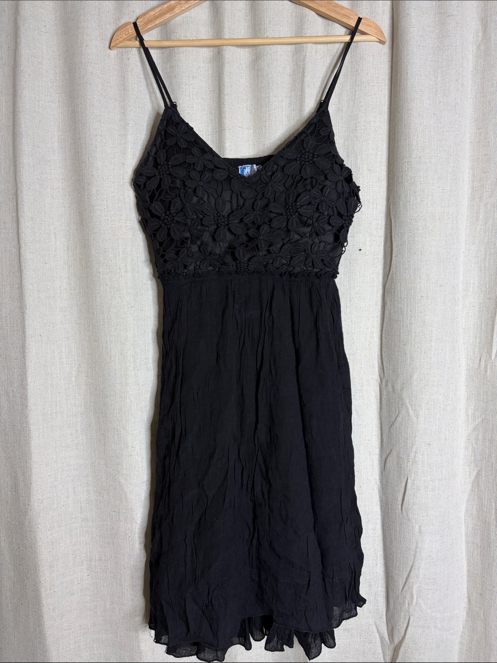 Black Floral Crochet Midi Dress with Spaghetti Straps